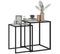 HOMCOM Lot de 2 Tables Basses Gigognes, Tables d'Appoint Empilables, Noir | Plateau en Verre Trempé, Cadre en Acier, Patins Antidérapants, Bout de Canapé, pour Salon, Chambre