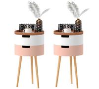 HOMCOM Lot de 2 tables basses multi-usages à 3 niveaux avec 2 compartiments de rangement et plateau supérieur à plateau, tables basses pour salon et salon avec pieds en bois de pin, multicolore