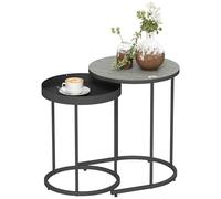 HOMCOM Lot de 2 Tables Basses Rondes avec Plateau - Aspect Bois - Table Basse avec Structure en métal - Gris