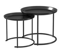 HOMCOM Lot de 2 Tables Basses Rondes Gigognes Acier Ø 43 et Ø 35 cm Noir | Table de Salon, Plateaux Amovibles, Style Industriel