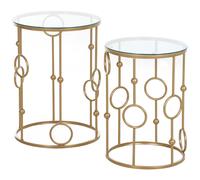HOMCOM Lot de 2 Tables Basses Rondes Table d’Appoint Bout de Canapé Design Élégant Plateau en Verre Trempé Ø 41 x 57 cm et Ø 36 x 51 cm Or