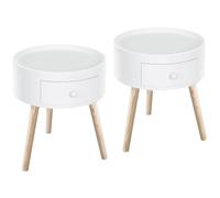 HOMCOM Lot de 2 Tables Basses Table de Chevet avec Tiroir Chêne Clair Blanc | Design Scandinave, Bout de Canapé, Pieds Effilés Inclinés, Bois Massif