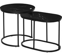 HOMCOM Lot de 2 tables basses tables d'appoint gigognes en acier et plateau MDF aspect marbre - table ronde et ovale - noir