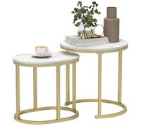 HOMCOM Lot de 2 Tables Basses Tables d'appoint gigognes en Acier et Plateau MDF Aspect marbre - Table Ronde et Ovale - Or