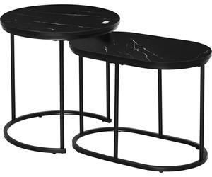 HOMCOM Lot de 2 tables basses tables d'appoint gigognes en acier et plateau MDF aspect marbre - table ronde et ovale - noir
