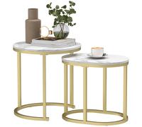 HOMCOM Lot de 2 tables basses tables d'appoint gigognes encastrables structure en acier et plateau en bois aspect marbre or