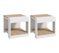 HOMCOM Lot de 2 Tables d'appoint Bout de canapé Table de Chevet en Bois Style Rustique pour Salon Chambre à Coucher 40 x 40 x 45 cm Blanc et Naturel