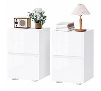 HOMCOM Lot de 2 Tables de Chevet, 2 Tiroirs, Façades Haute Brillance, Blanc | Tables d'Appoint avec Plateau Large, Style Moderne, pour Chambre à Coucher, Salon, 40 x 40 x 58 cm