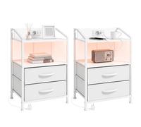 HOMCOM Lot de 2 Tables de Chevet avec LED RGB et Station de Charge, 2 tiroirs en Tissu, pour Chambre ou Salon, Blanc