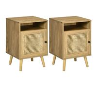 HOMCOM Lot de 2 Tables de Chevet avec Placard Porte Cannage 39 x 35 x 60 cm | Table de Nuit, Niche, Design Vintage