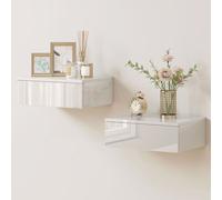 HOMCOM Lot de 2 tables de chevet, design mural, tiroir, pour chambre, panneau de particules, Blanc