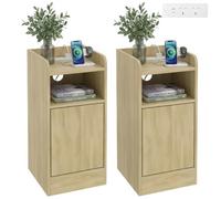 HOMCOM Lot de 2 tables de chevet fines avec station de charge, armoire de chevet étroite avec compartiment ouvert, étagère réglable et placard, table d'appoint pour chambre à coucher, salon, coins