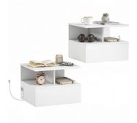HOMCOM Lot de 2 Tables de Chevet flottantes, 40x35x30 cm Blanc | Avec station de charge, moderne, gain de place, avec tiroir & étagère ouverte