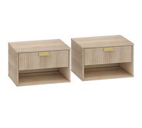 HOMCOM Lot de 2 Tables de Chevet Flottantes avec Tiroir à Façade Ondulée et Étagère Ouverte Design Moderne 40x30x25 cm Roble