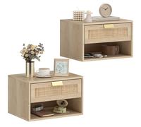 HOMCOM Table de Chevet Murale Flottante avec tiroir Lot de 2 chêne | Étagère ouverte, table de chevet nordique, pour chambre
