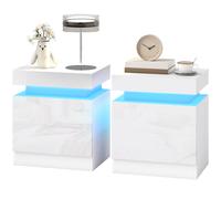 HOMCOM Lot de 2 Tables de Chevet LED 16 Couleurs & 4 Modes avec 2 Tiroirs, en Bois, 45x35x52 cm, Blanc Laqué