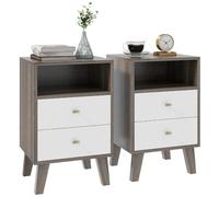 HOMCOM Lot de 2 Tables de Chevet, Modernes, 2 tiroirs, 40x34x64 cm, Gris | Table de nuit, compartiment ouvert, table d'appoint canapé, pour chambre