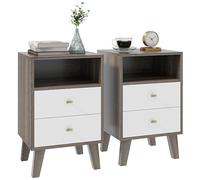 HOMCOM Lot de 2 Tables de Chevet Modernes avec 2 tiroirs et Coin Ouvert, Table d'appoint pour canapé, Chambre à Coucher, 40 x 34 x 64 cm, Gris