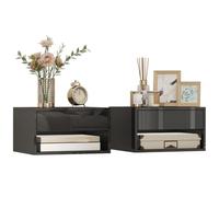 HOMCOM Lot de 2 Tables de Chevet Murales 37 x 32 x 21 cm Noir | Tables de Nuit Suspendues, Tiroir Coulissant, Compartiment Ouvert, Plateau, Style Moderne