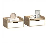 HOMCOM Lot de 2 Tables de Chevet murales 40 x 30 x 19,5 cm Blanc Naturel | Tables de Nuit Suspendues avec Tiroir, Plateau à Rebords Surélevés, Style Moderne, pour Chambre à Coucher, Salon