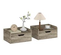 HOMCOM Lot de 2 Tables de Chevet murales 40 x 30 x 19,5 cm Gris | Tables de Nuit Suspendues avec Tiroir, Plateau à Rebords Surélevés, Style Moderne, pour Chambre à Coucher, Salon