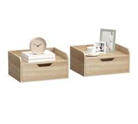 HOMCOM Lot de 2 Tables de Chevet murales 40 x 30 x 19,5 cm Naturel | Tables de Nuit Suspendues avec Tiroir, Plateau à Rebords Surélevés, Style Moderne, pour Chambre à Coucher, Salon