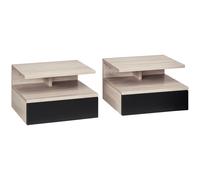 HOMCOM - Lot de 2 tables de chevet murales - tiroir coulissant, niche, plateau - noir chêne