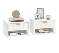 HOMCOM Lot de 2 Tables de Chevet murales suspendues 40 x 30 x 25 cm Blanc | Tables de Nuit, Tiroir Rainuré, Étagère Ouverte, Style Moderne, Chambre à Coucher