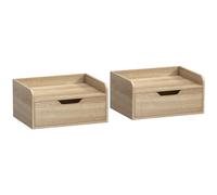 HOMCOM Lot de 2 tables de chevet murales, tables de nuit avec tiroir et plateau à rebords surélevés, 40x30x19,5cm, bois naturel
