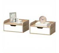 HOMCOM Lot de 2 tables de chevet murales, tables de nuit avec tiroir et plateau à rebords surélevés, 40x30x19,5cm, bois naturel