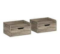 HOMCOM Lot de 2 tables de chevet murales, tables de nuit avec tiroir et plateau à rebords surélevés, 40x30x19,5cm, gris
