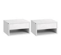 HOMCOM Lot de 2 Tables de Chevet murales, Tables de Nuit suspendues avec tiroir Coulissant, Compartiment Ouvert, Plateau, Style Moderne, 37 x 32 x 21 cm, Blanc