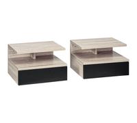 HOMCOM - Lot de 2 tables de chevet murales - tiroir coulissant, niche, plateau - noir chêne