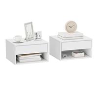 HOMCOM Lot de 2 Tables de Chevet Murales Tiroir Chambre Blanc Mat | Tables de Nuit Suspendues, Compartiment Ouvert, Plateau, Style Moderne, 37 x 32 x 21 cm