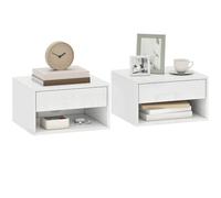 HOMCOM Lot de 2 Tables de Chevet Murales Tiroir Chambre Blanc | Tables de Nuit Suspendues, Compartiment Ouvert, Plateau, Style Moderne, 37 x 32 x 21 cm