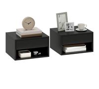 HOMCOM Lot de 2 Tables de Chevet Murales Tiroir Chambre Noir Mat | Tables de Nuit Suspendues, Compartiment Ouvert, Plateau, Style Moderne, 37 x 32 x 21 cm