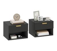 HOMCOM Lot de 2 Tables de Chevet Suspendues 40 x 34 x 29 cm Noir | Tables de Nuit Murales, Tiroir à Fermeture Douce, Niche de Rangement, Modernes, pour Chambre, Salon