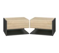 HomCom Table de chevet murale Lot de 2, tiroirs coulissants, étagère, bicolore aspect chêne/noir