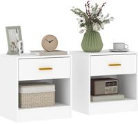 HOMCOM Lot de 2 tables de chevet, table de nuit avec 2 tiroirs et étagères ouvertes, poignée dorée, style moderne, bout de canapé pour chambre à coucher, salon, 39 x 28 x 41 cm, blanc