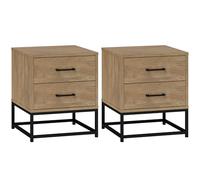 HOMCOM Lot de 2 Tables de Chevet Table de Nuit avec 2 tiroirs, Table d'appoint Style Industriel pour Chambre à Coucher, Salon, dim. 40 x 39,5 x 48 cm Finition Bois Naturel