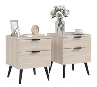 HOMCOM Lot de 2 Tables de Chevet, Table de Nuit, Style Nordique Moderne, avec tiroir à Deux Niveaux, Pieds en Bois Massif, pour Chambre à Coucher, Salon, Effet Bois de chêne