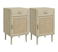 HOMCOM Lot de 2 tables de chevet, tables de nuit avec tiroir et placard, étagère réglable, 40 x 40 x 68,5 cm, chêne