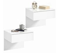 HOMCOM Lot de 2 tables de nuit flottantes avec tiroir, tables de chevet, murales, design moderne, pour chambre, 40 x 35 x 36,2 cm, blanc brillant
