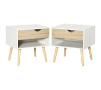 HOMCOM Lot de 2 Tables de Nuit tiroir Niche Design Moderne Panneau de Particules 1 Pieds en Bois Massif 50 x 39 x 51 cm