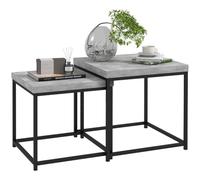 HomCom – Lot de 2 tables gigognes carrées – Cadre en acier et plateaux en bois – Gris