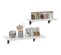 HOMCOM Lot de 2 Tables Pliantes murales en Bois 80/60L cm Blanc Brillant | Table Murale Rabattable, Bureau Flottant, Cuisine, Salle à Manger, Bureau, Chambre