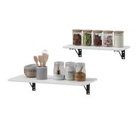 HOMCOM Lot de 2 tables pliantes murales, table murale rabattable en bois, pour cuisine, salle à manger, bureau, blanc brillant