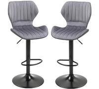HOMCOM Lot de 2 Tabouret de Bar Design Contemporain Hauteur d'assise réglable 60-82 cm pivotant 360° Repose-Pied Velours Gris