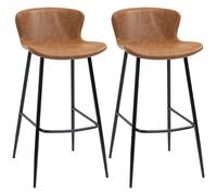 HomCom Lot de 2 tabourets de bar – Similicuir, dossier vintage, H76cm, repose-pieds acier – Marron