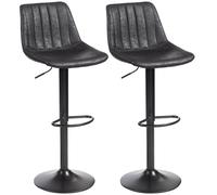 HOMCOM Lot de 2 tabourets de bar au design rétro, incl. repose-pieds, hauteur réglable, vérin à gaz, Noir
